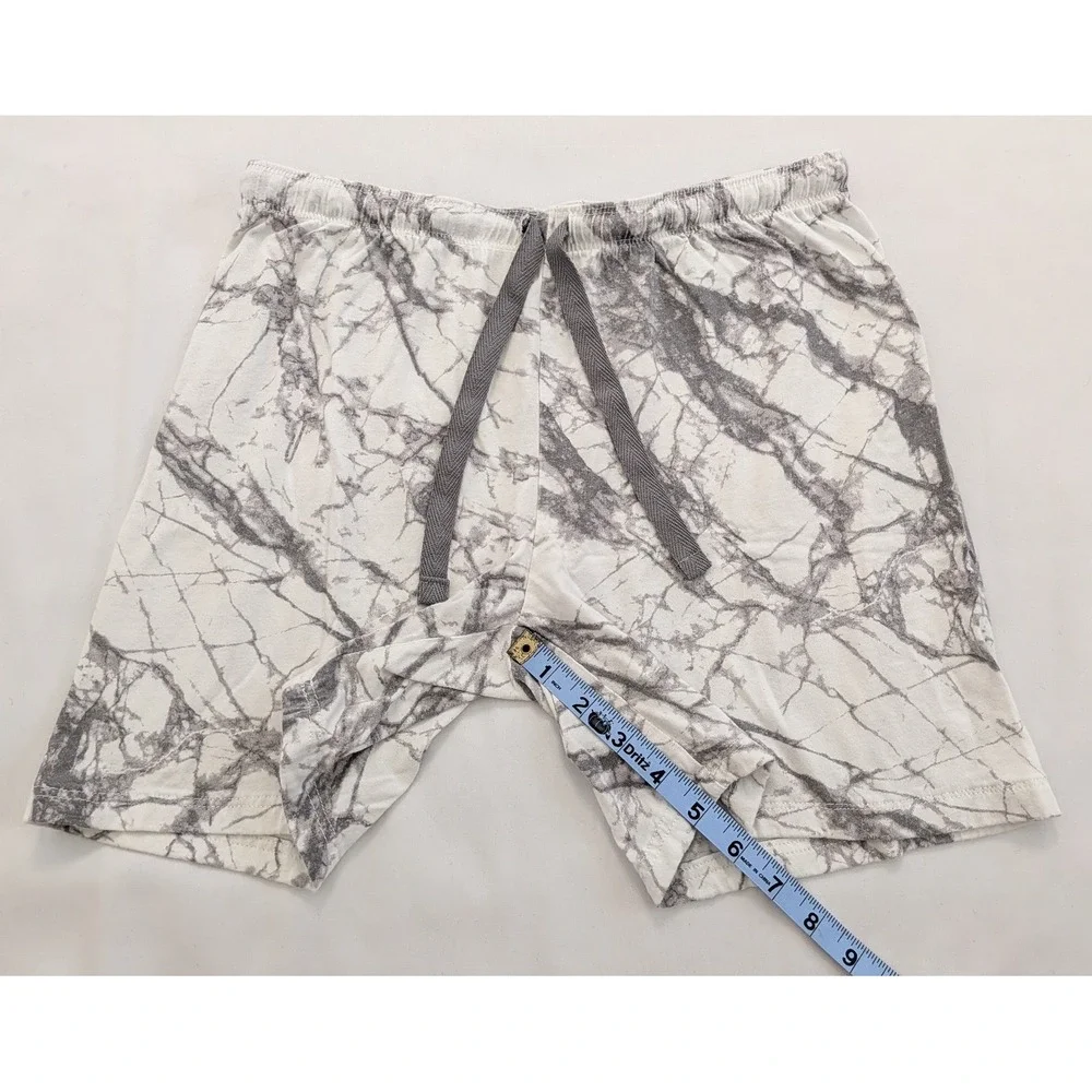 PJ Salvage Pajama Shorts Long Sleeve Top Set Marbled White Gray Women's XS